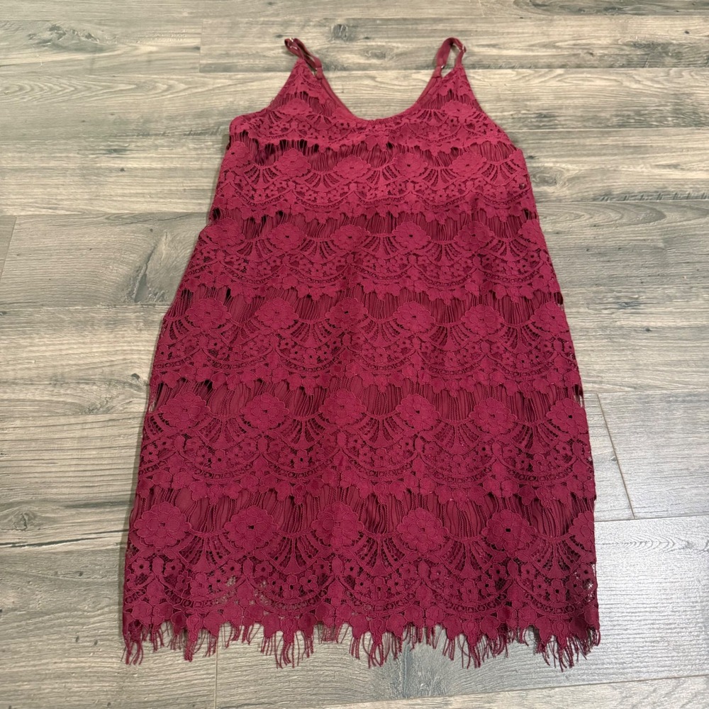 New Xtraordinary Berry Red Lace Mini Dress V-Neck Adjustable Straps Small NWT
